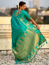 Sea Green Soft Silk Traditional Zari Woven Saree