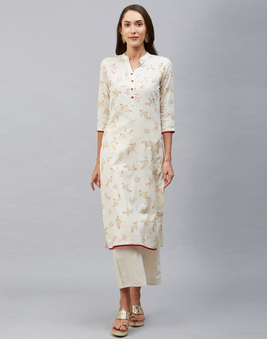 White Foil Printed Cotton Flex Kurti