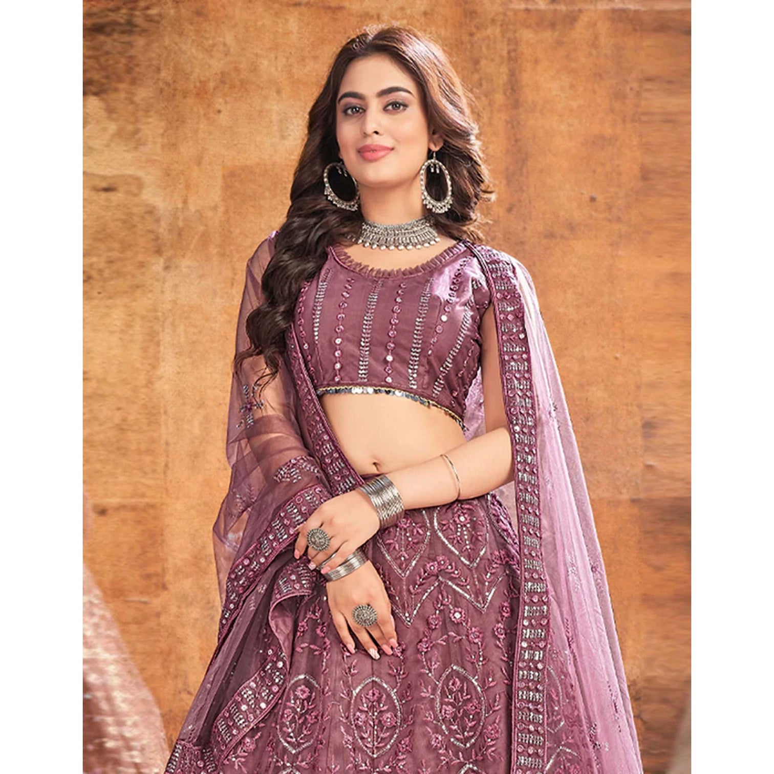 Peach pink Thread and Sequence work Lehenga choli