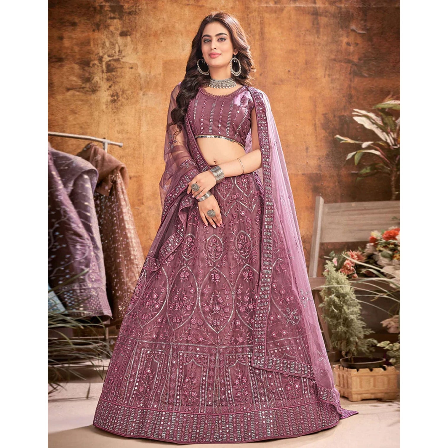 Peach pink Thread and Sequence work Lehenga choli
