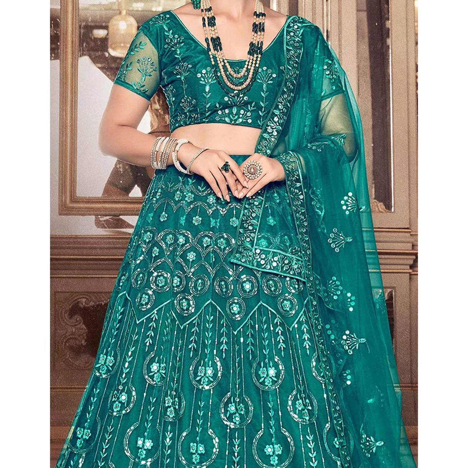 Dark Rama Thread and Sequence work Lehenga choli