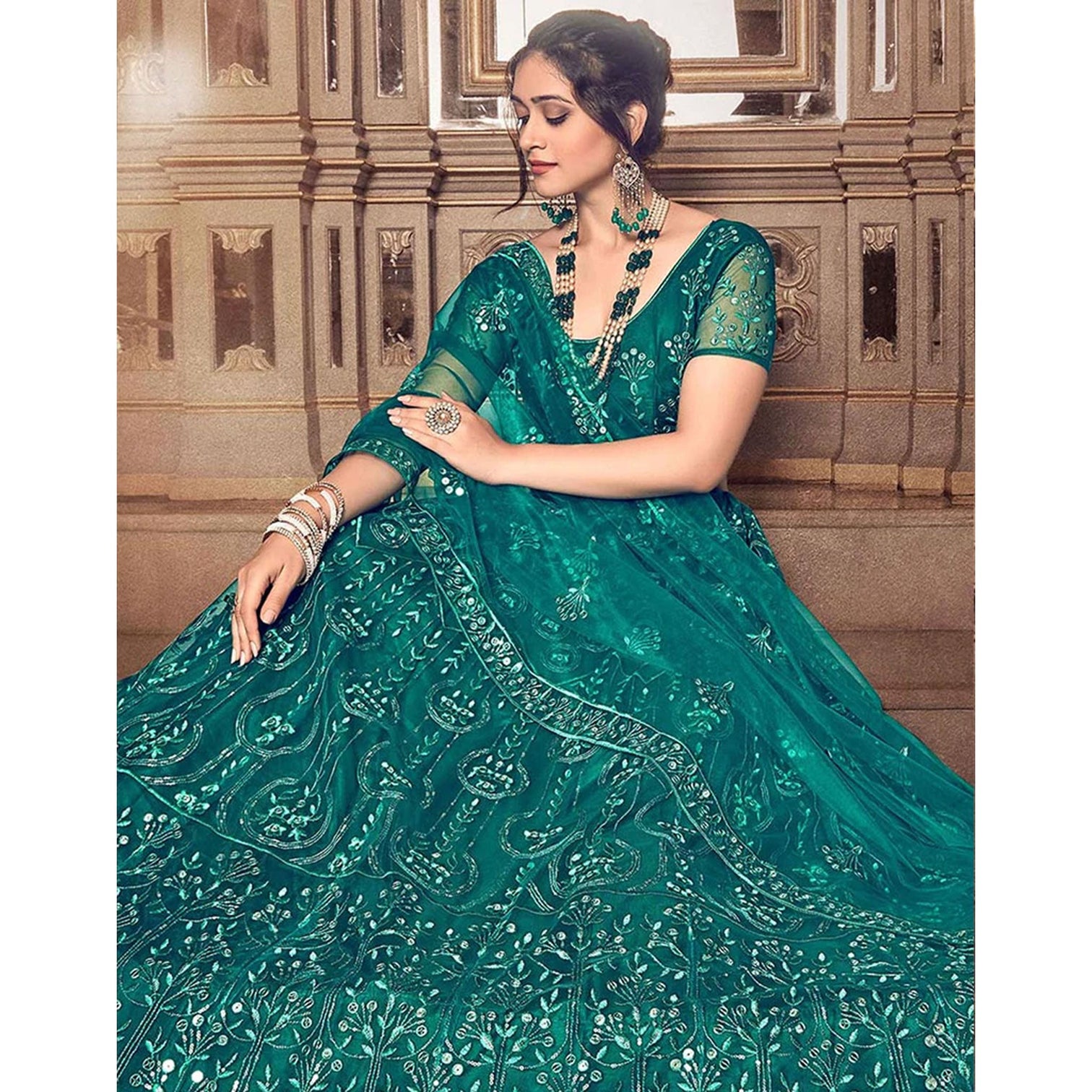Dark Rama Thread and Sequence work Lehenga choli