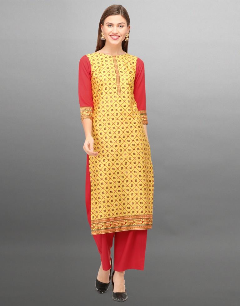 Refreshing Yellow Coloured Digital Printed Crepe Kurti