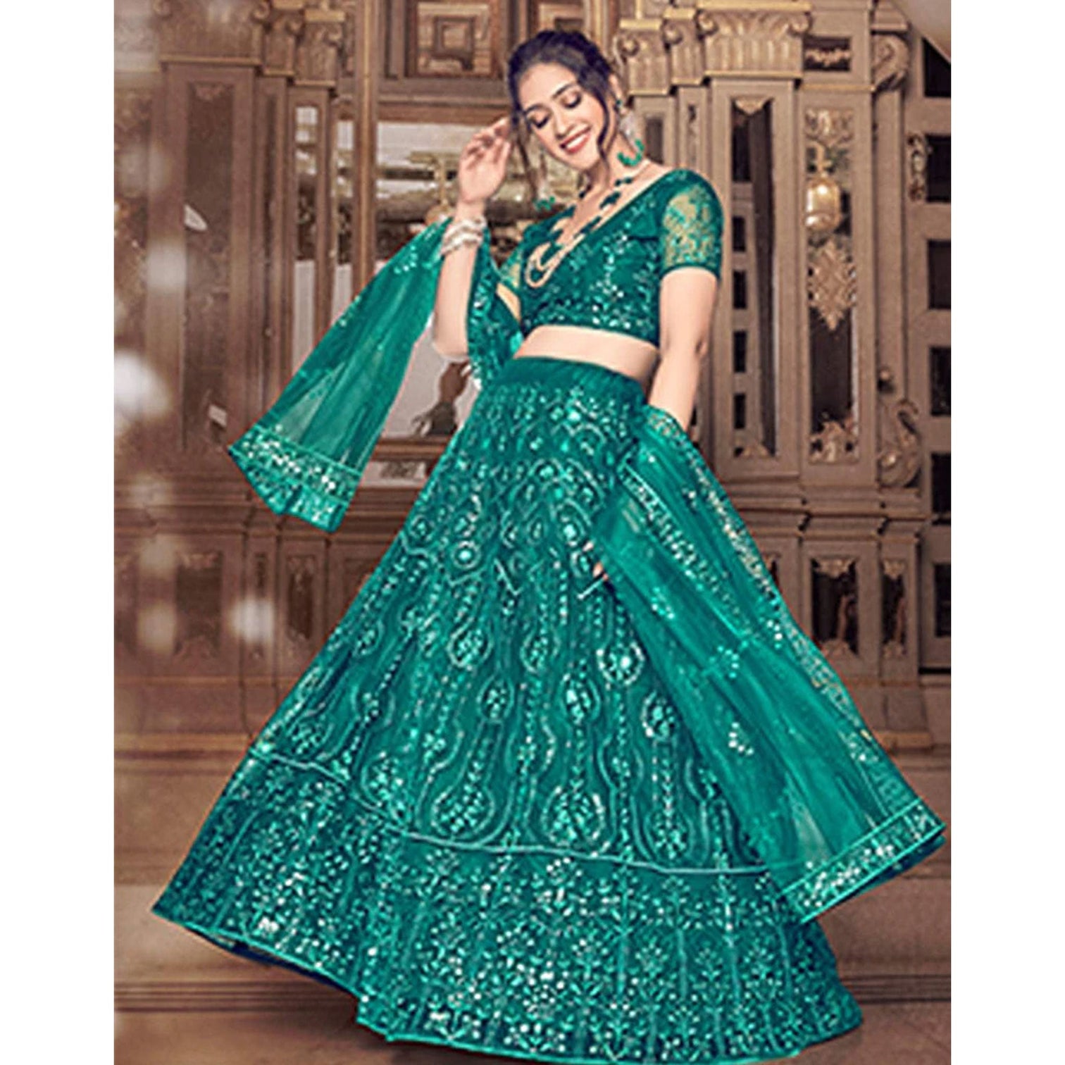 Dark Rama Thread and Sequence work Lehenga choli