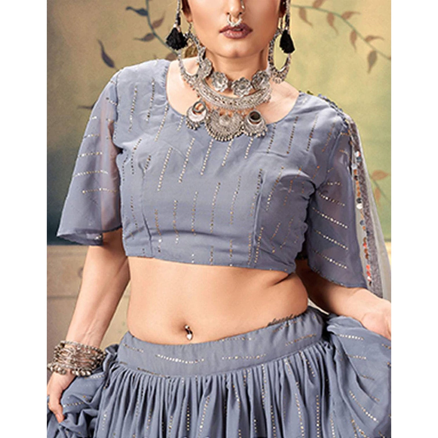 Jet Grey Georgette Fabrics Lehenga choli