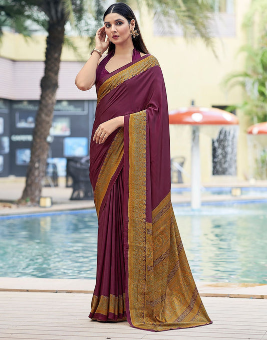 Yellow Printed Silk Saree