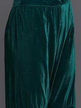 Libas Blue Embroidered Velvet A-Line Kurti With Sharara & Dupatta