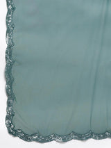 Libas Blue Embroidered Velvet A-Line Kurti With Sharara & Dupatta