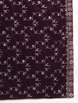 Libas Wine Solid Velvet Anarkali Suit With Dupatta