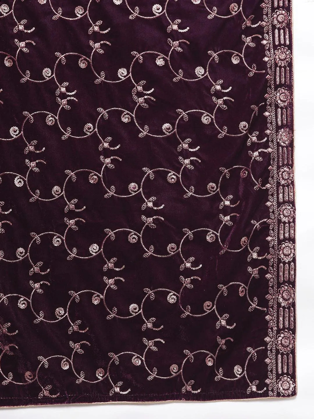 Libas Wine Solid Velvet Anarkali Suit With Dupatta
