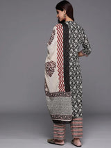 Libas Black Printed Cotton Straight Suit With Dupatta