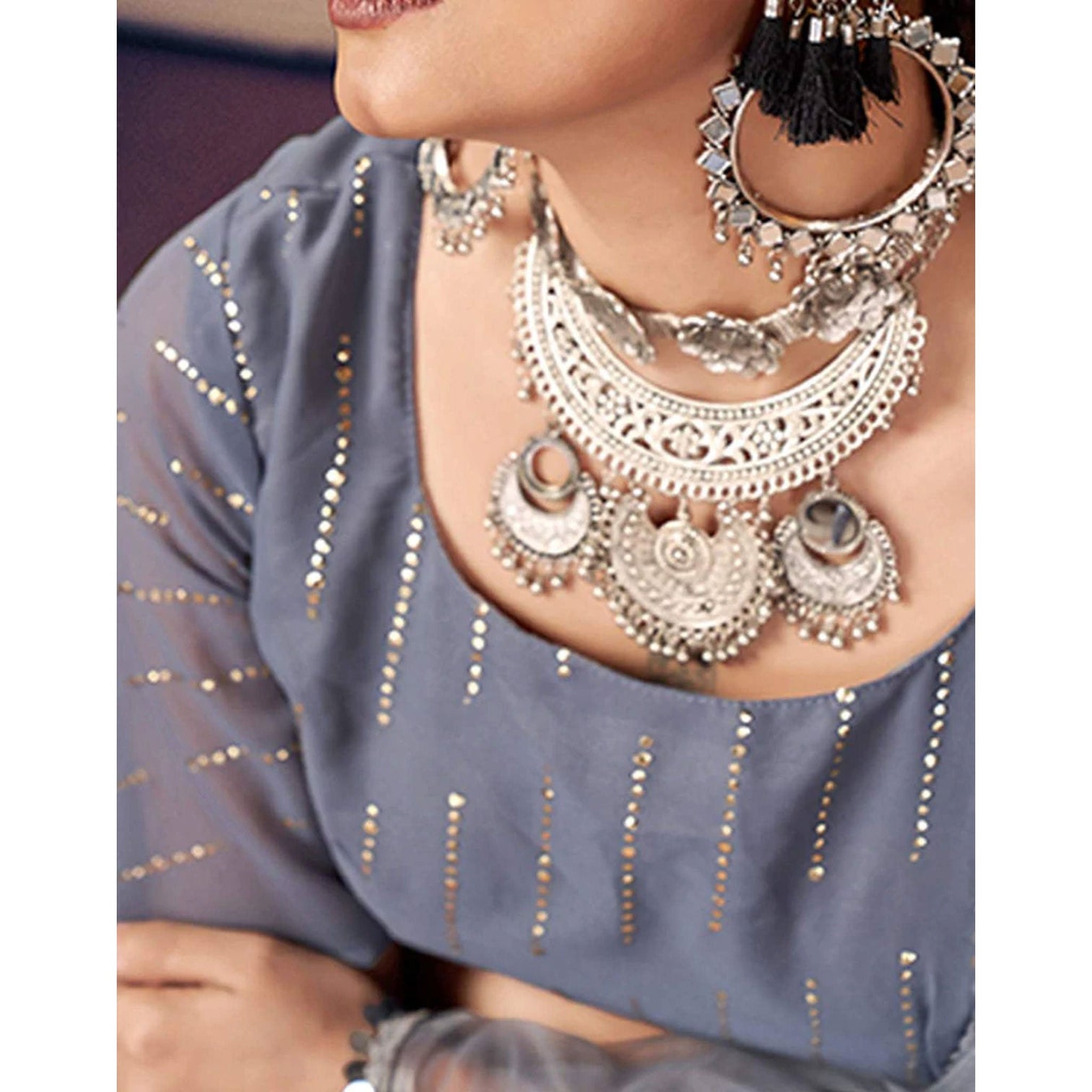 Jet Grey Georgette Fabrics Lehenga choli