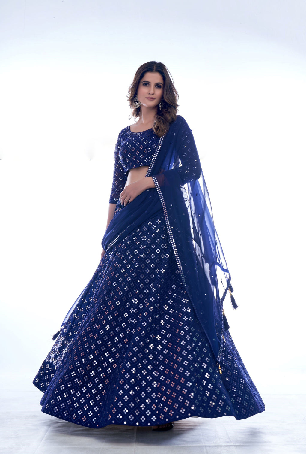 Navy Blue Color Thread Work With Georgette Lehenga Choli |Wedding Wear