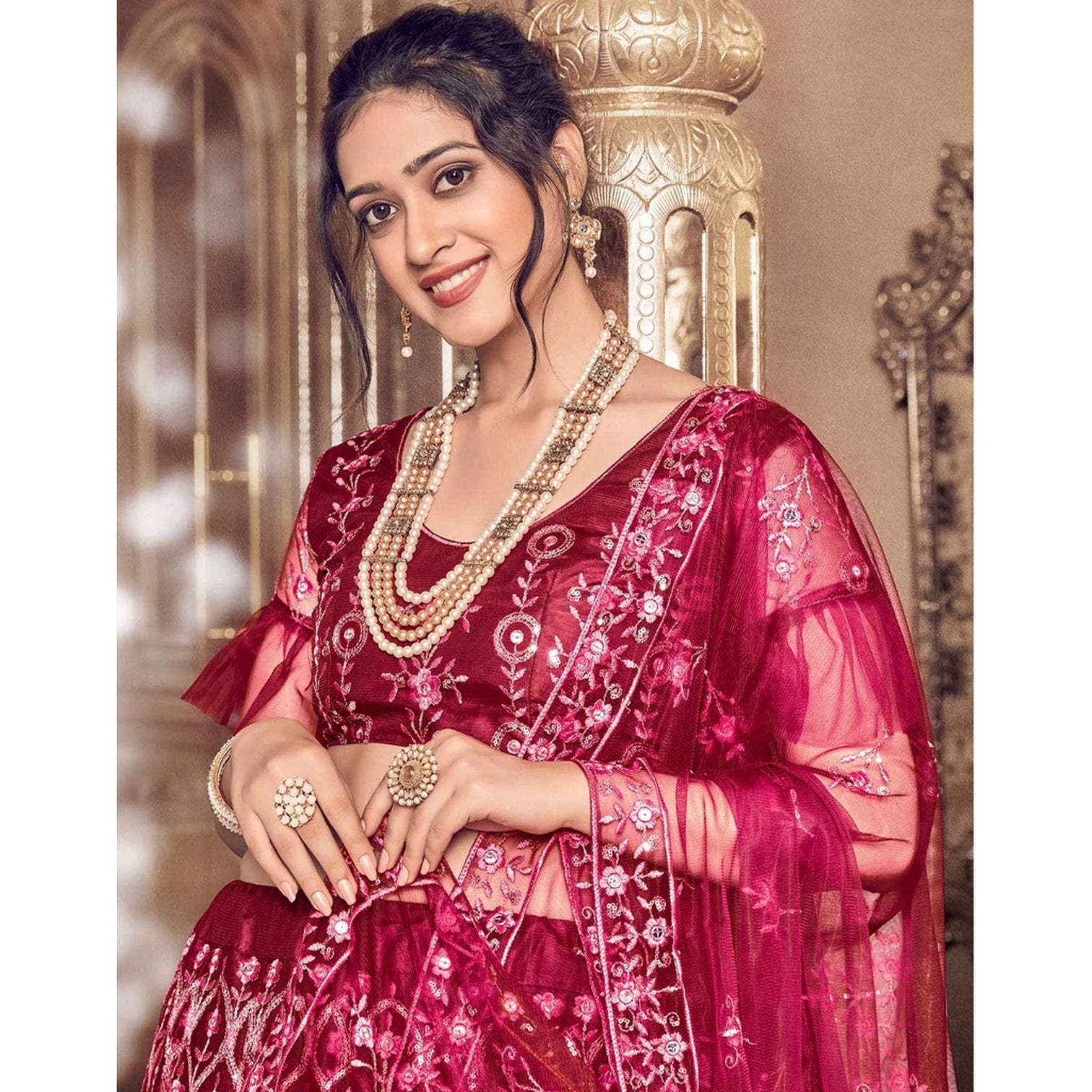 Maroon Thread and Foil Mirror Cutwork Lehenga choli