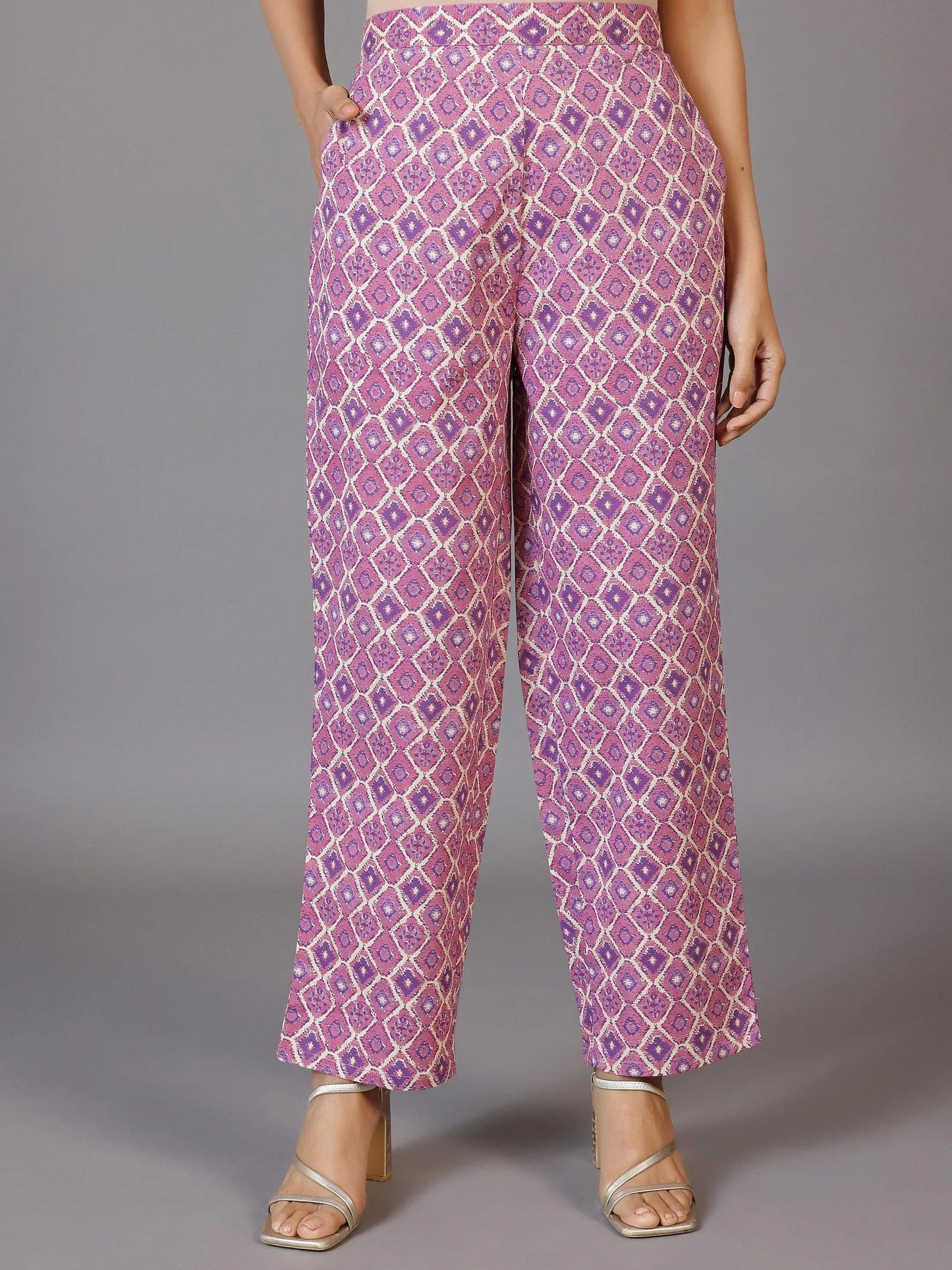 Libas Mauve Printed Cotton Straight Suit With Dupatta