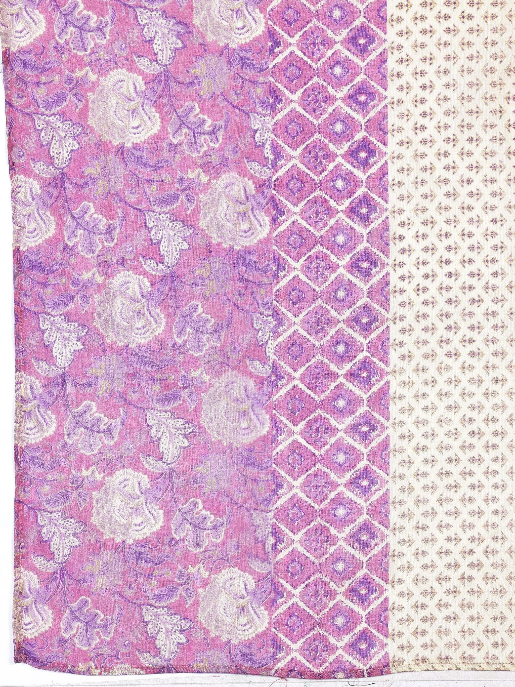 Libas Mauve Printed Cotton Straight Suit With Dupatta