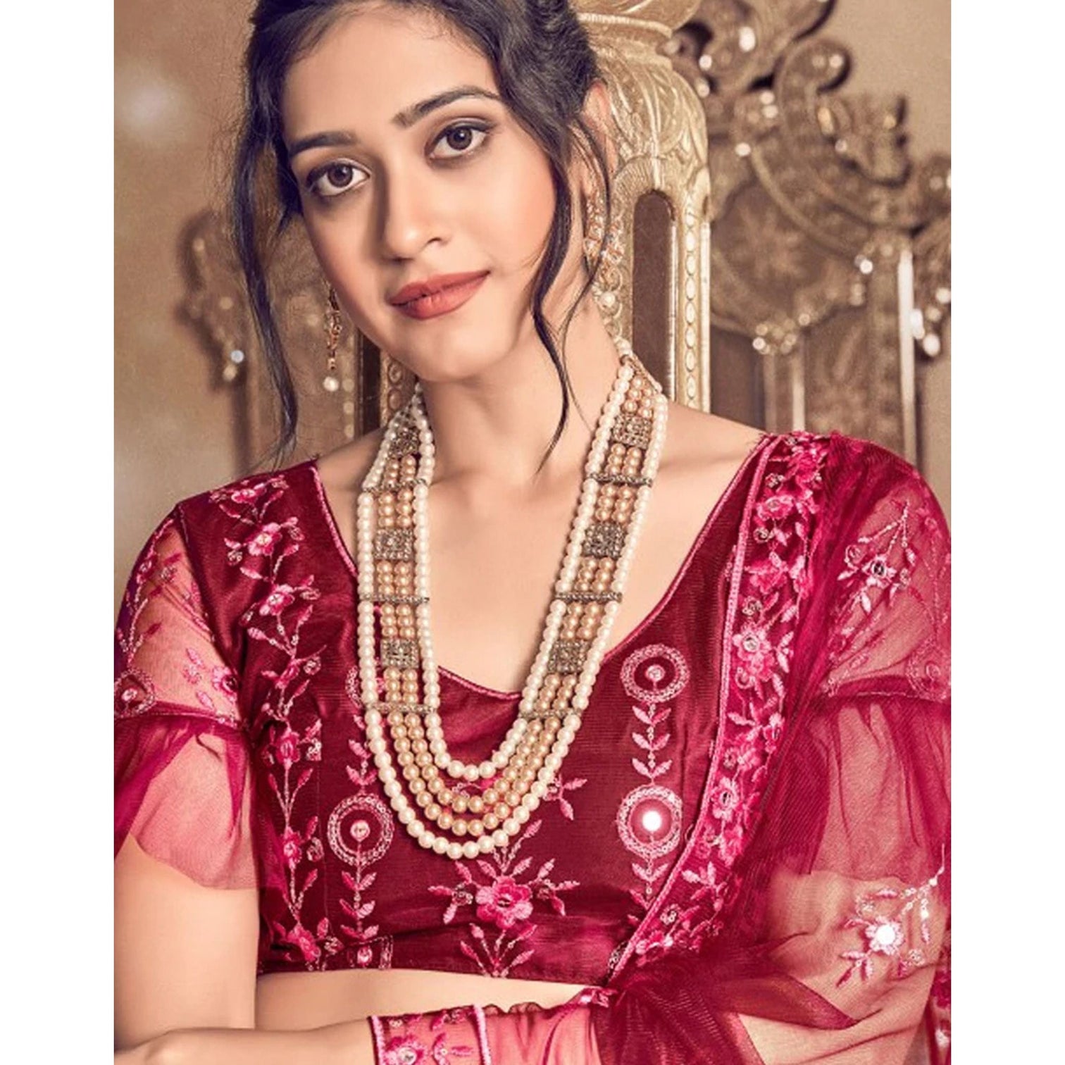 Maroon Thread and Foil Mirror Cutwork Lehenga choli