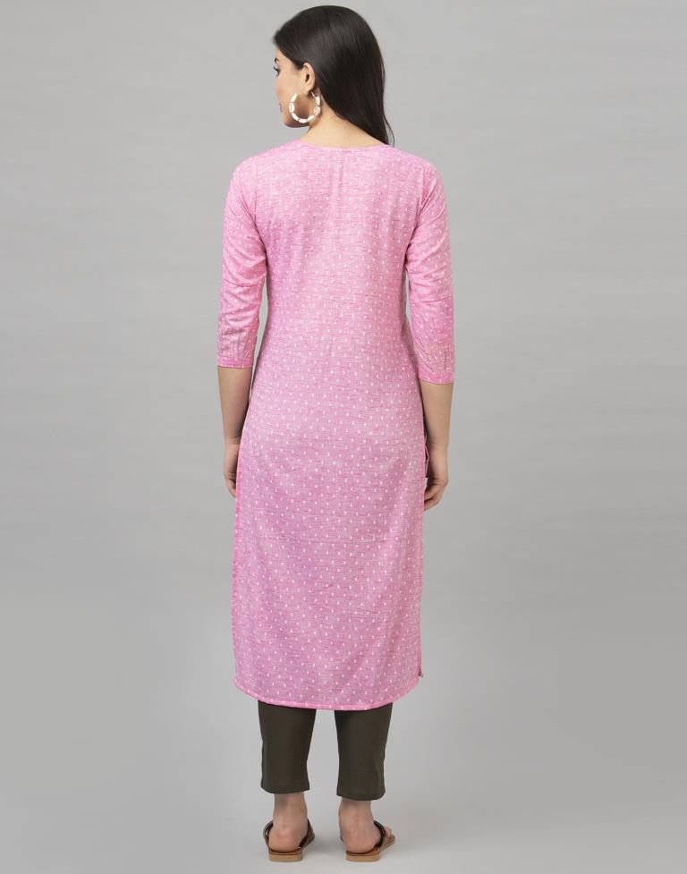 Sparkling Pink Coloured Embroidered Cotton Kurti