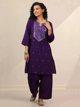 Gerua Purple Embroidered Silk Blend Straight Kurta Set