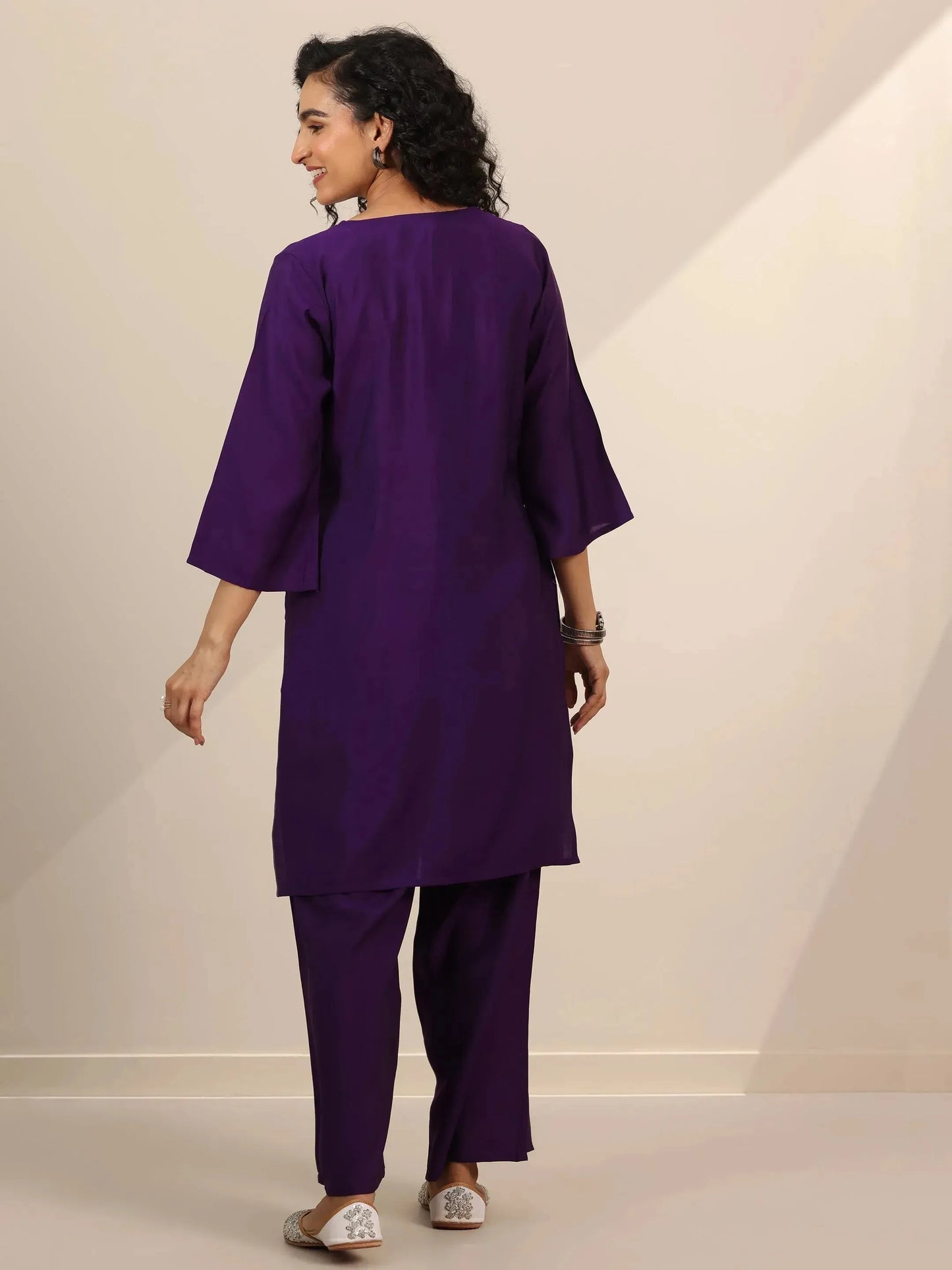 Gerua Purple Embroidered Silk Blend Straight Kurta Set
