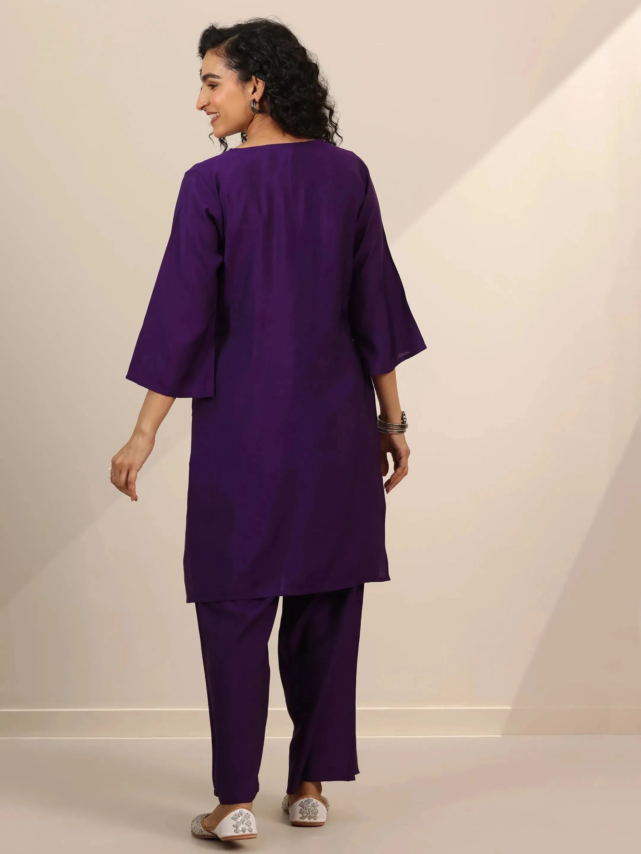 Gerua Purple Embroidered Silk Blend Straight Kurta Set