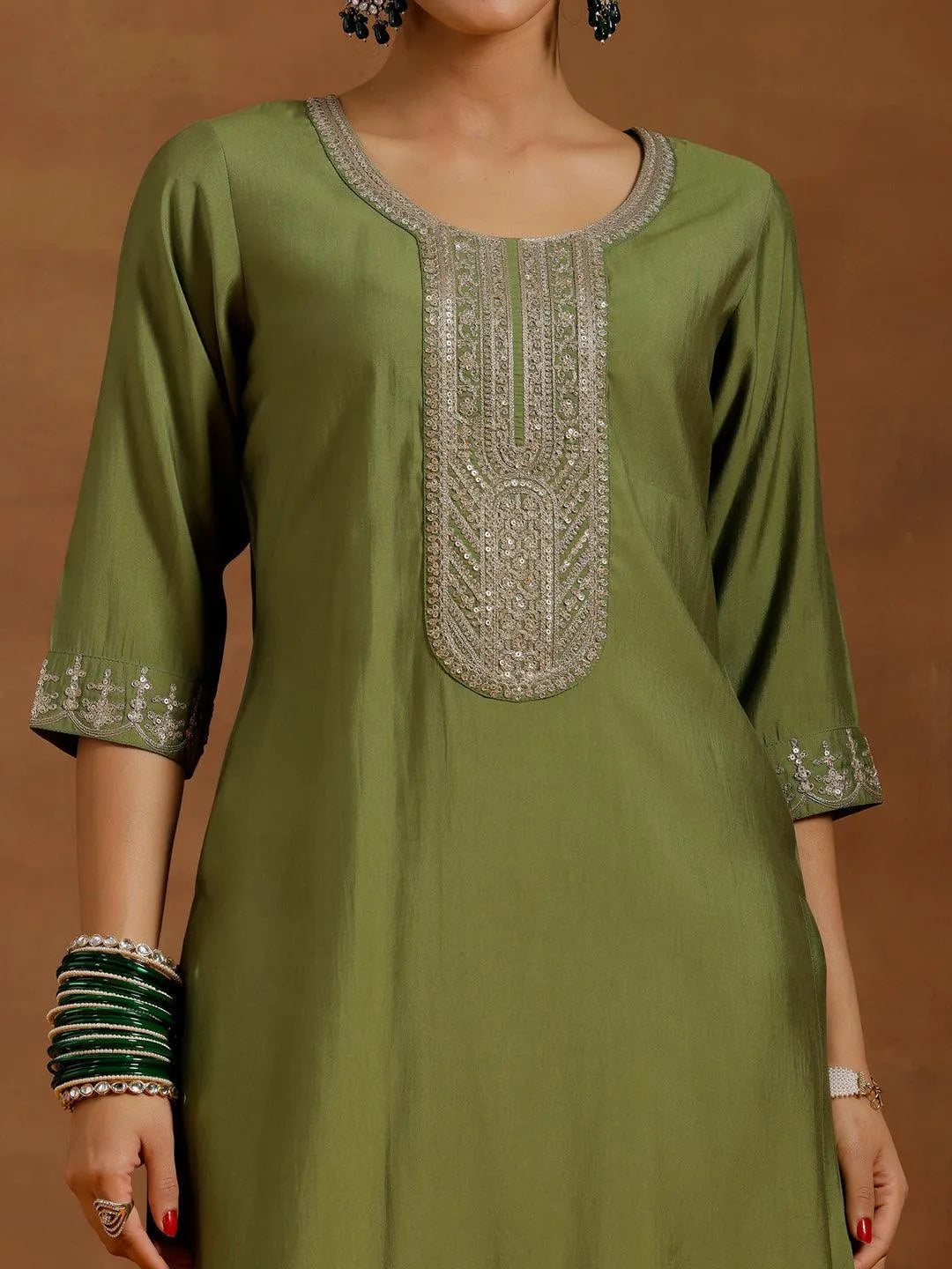 Mameraa Green Yoke Design Straight Suit With Dupatta