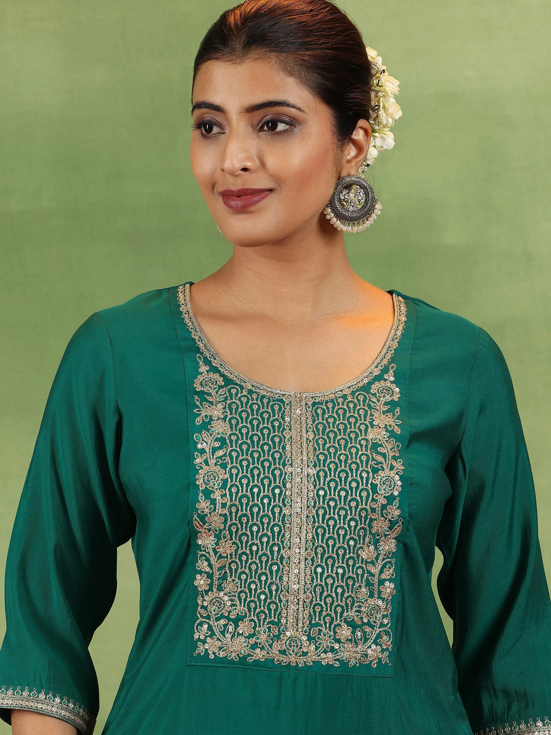 Mameraa Green Yoke Design Straight Suit With Dupatta