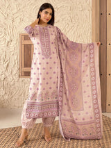 Libas Peach Printed Poly Crepe Straight Suit With Dupatta
