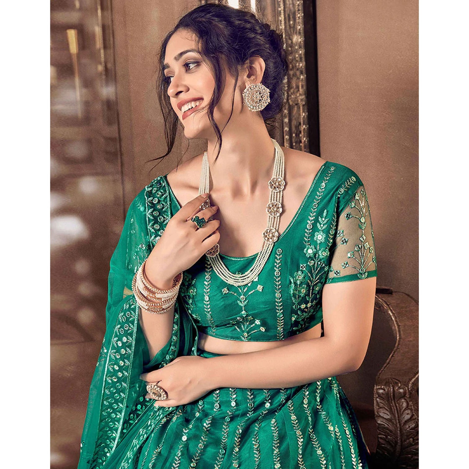 Light Rama Thread and Foil Mirror Cutwork Lehenga choli