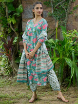 Gerua Turquoise Printed Cotton Straight Suit With Dupatta
