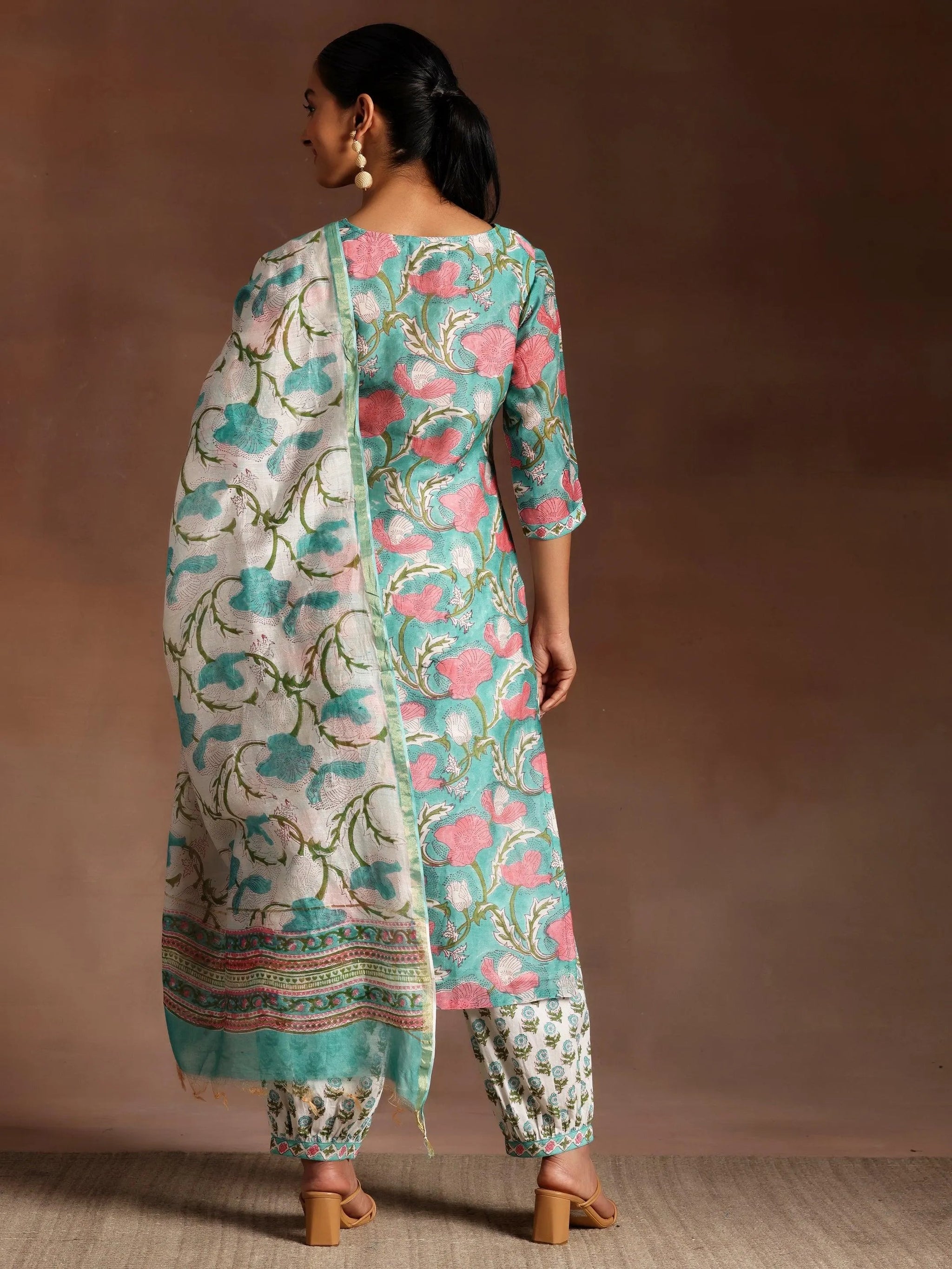 Gerua Turquoise Printed Cotton Straight Suit With Dupatta