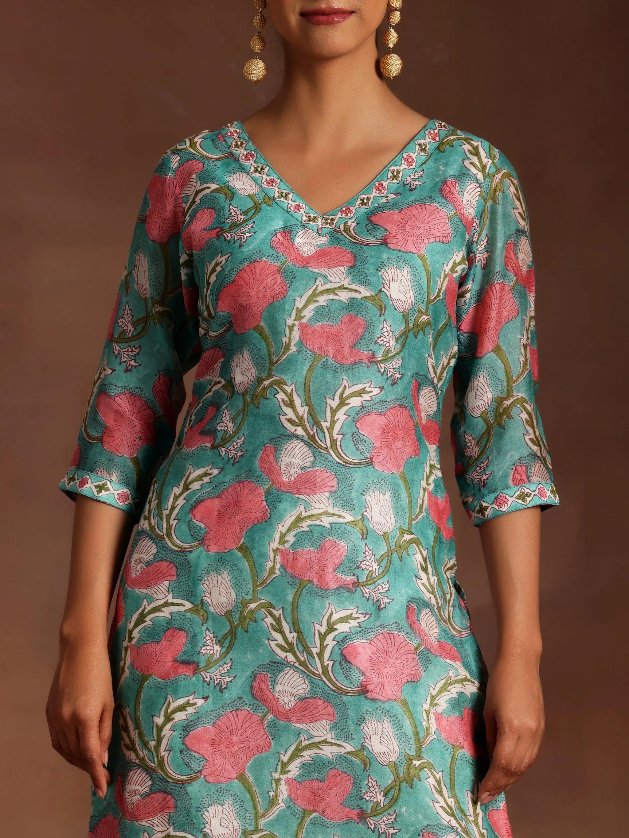 Gerua Turquoise Printed Cotton Straight Suit With Dupatta