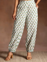 Gerua Turquoise Printed Cotton Straight Suit With Dupatta