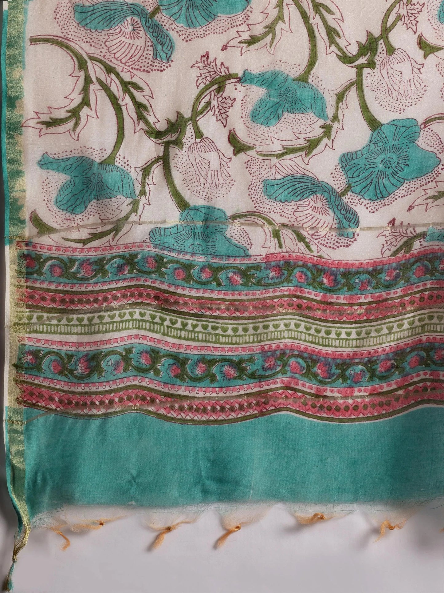 Gerua Turquoise Printed Cotton Straight Suit With Dupatta