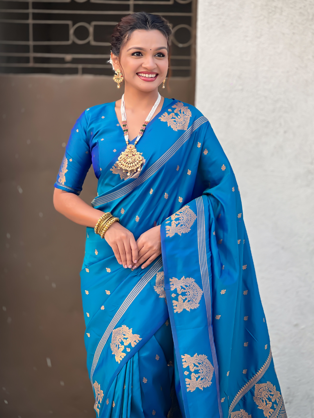 Blue Soft Silk Traditional Zari Woven Saree