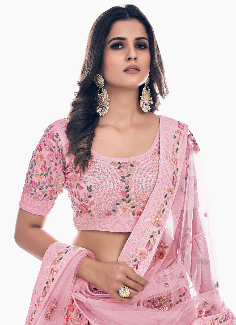 Pink Net Lehenga Choli