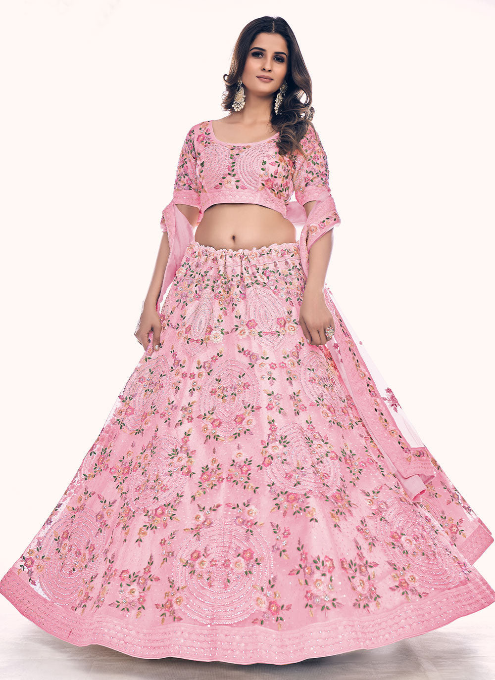 Pink Net Lehenga Choli