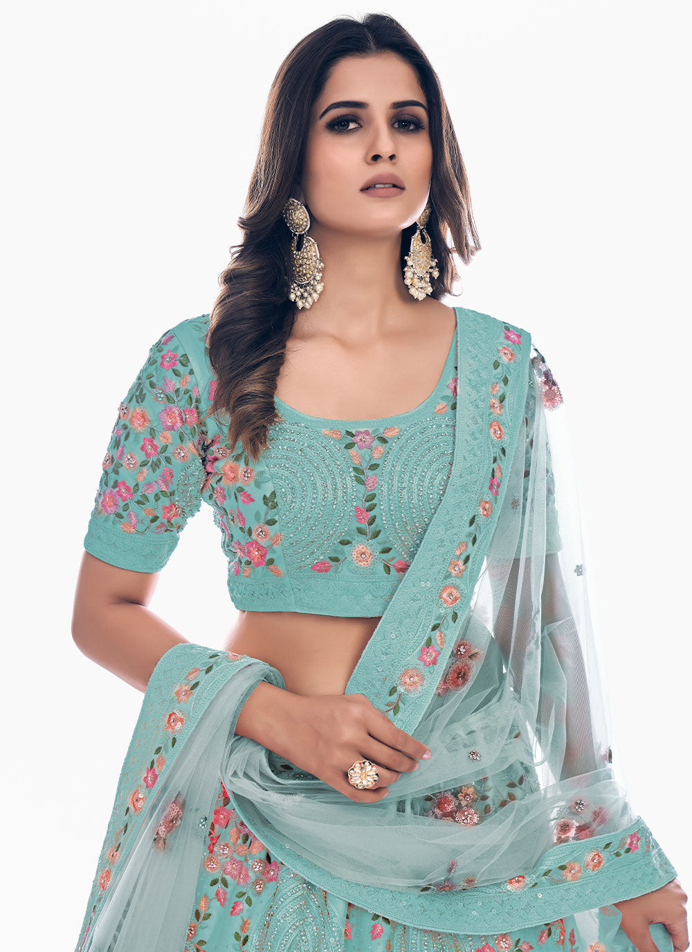 Sky Blue Dori Work A Line Lehenga Choli