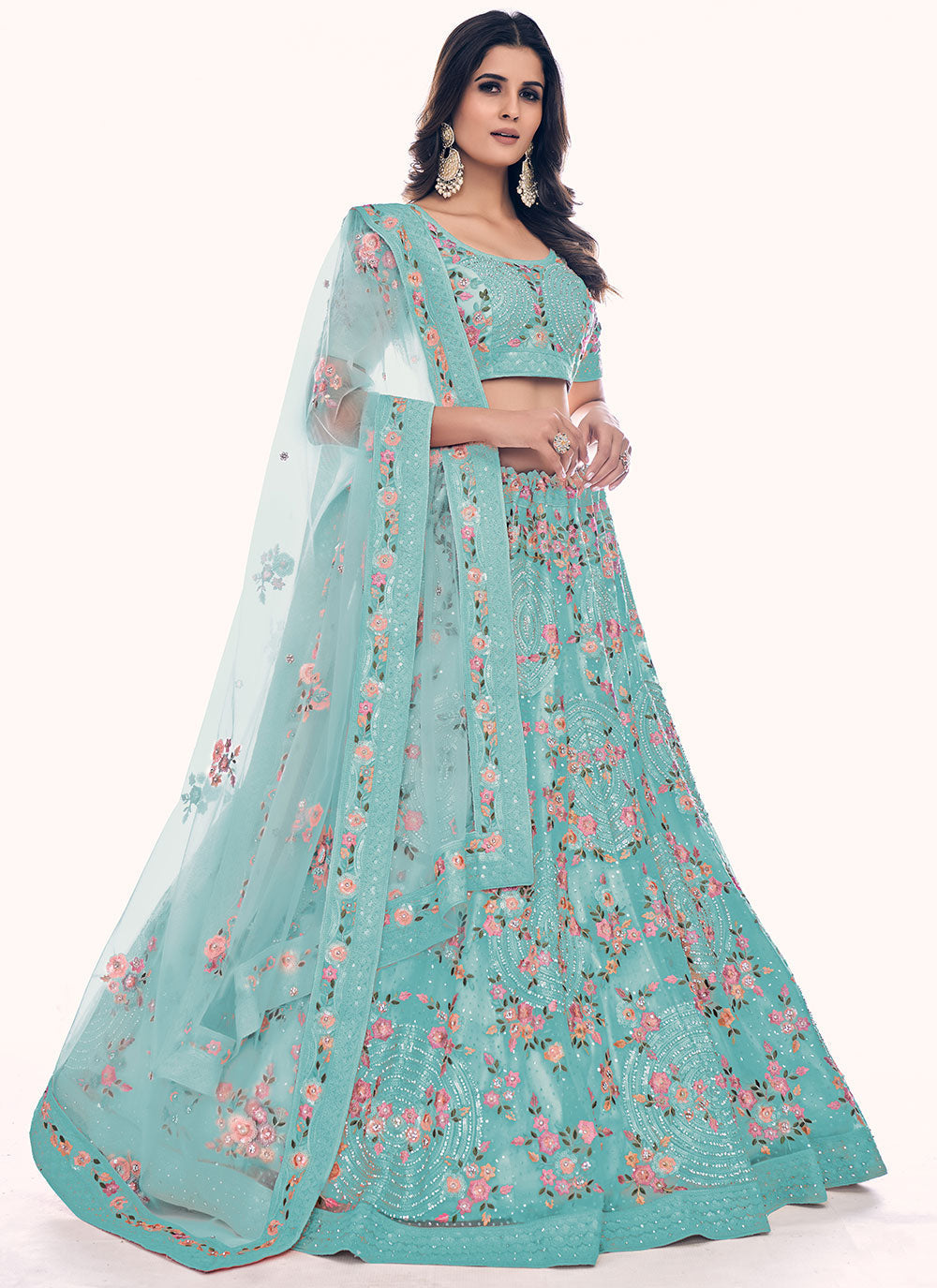 Sky Blue Dori Work A Line Lehenga Choli