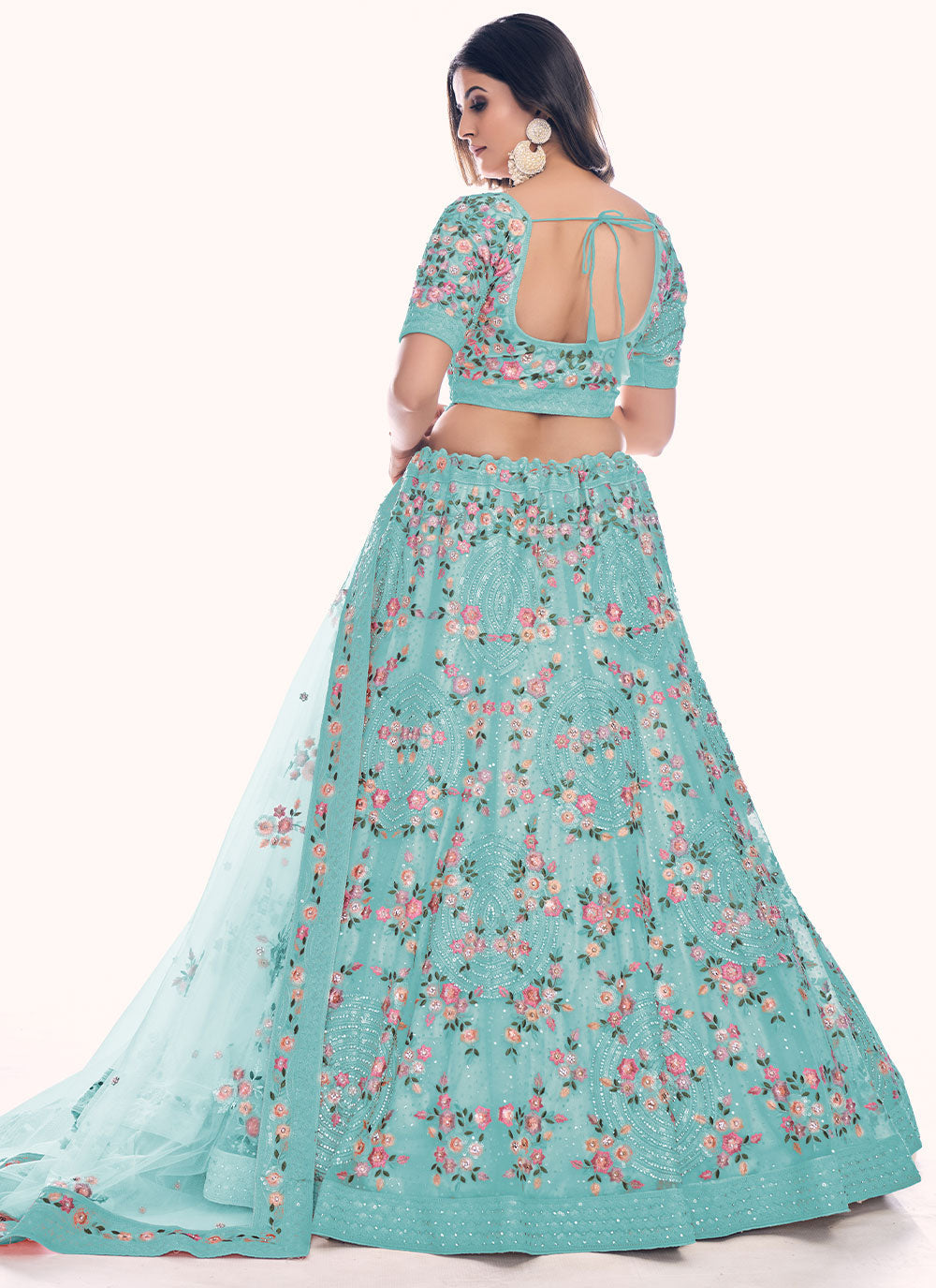 Sky Blue Dori Work A Line Lehenga Choli