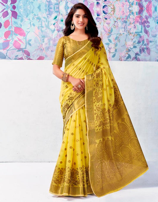 Yellow Silk Plain Saree