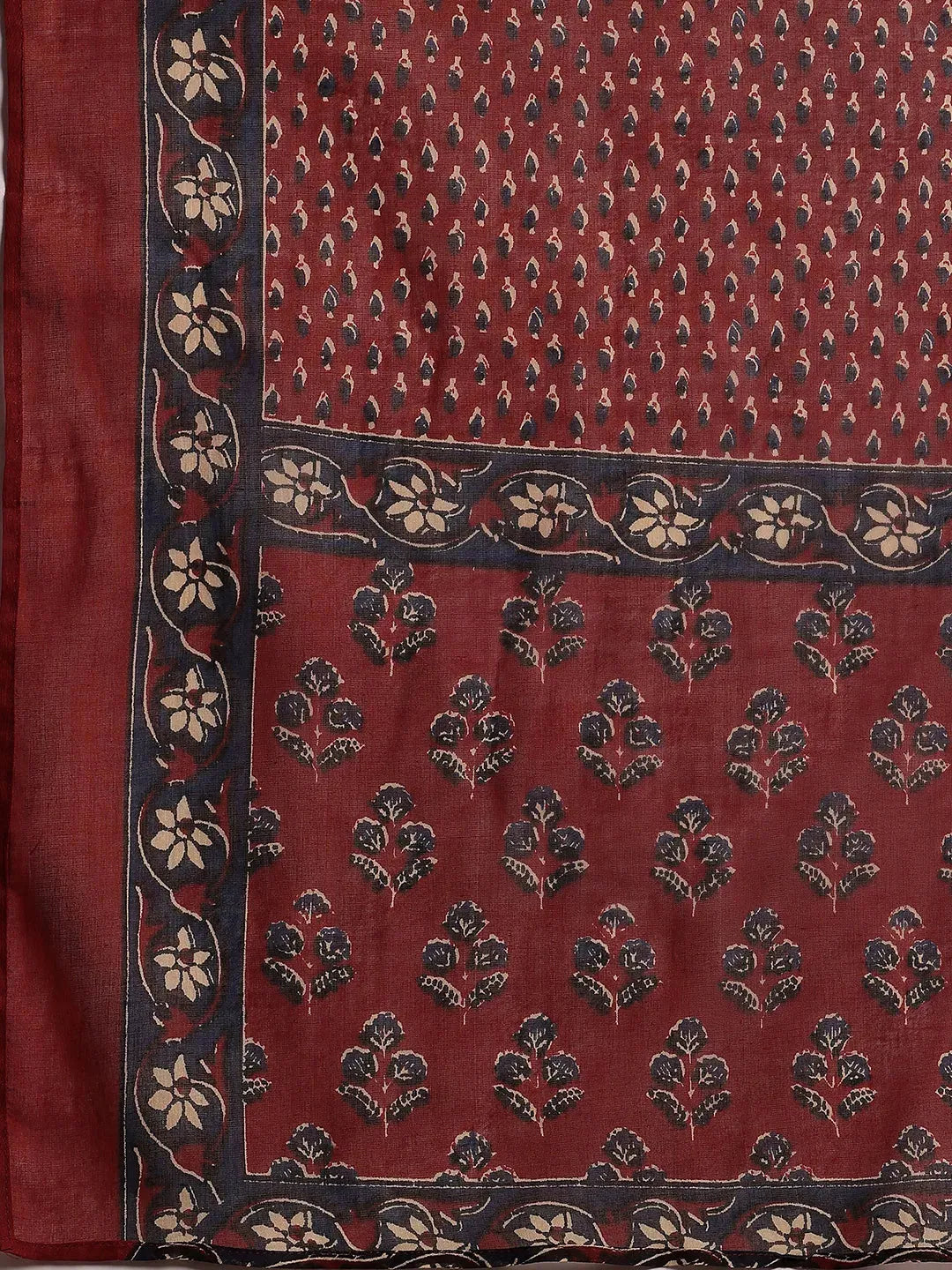 Mameraa Rust Printed Cotton Straight Suit With Dupatta