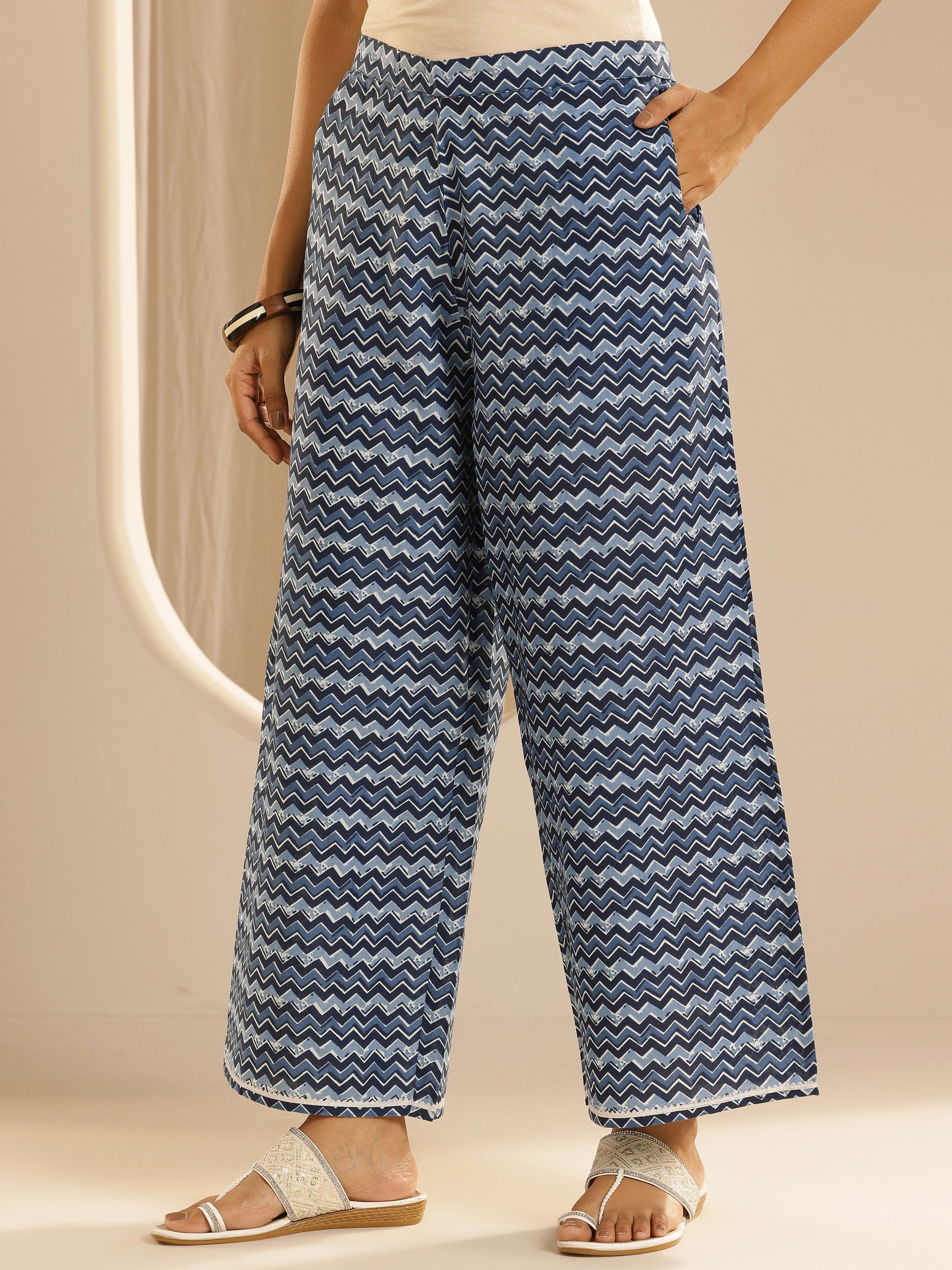 Libas Indigo Printed Cotton Straight Suit With Dupatta