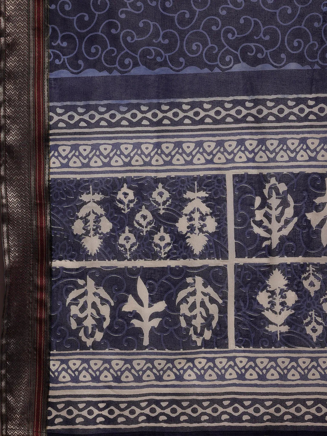 Mameraa Indigo Printed Cotton Straight Suit With Dupatta