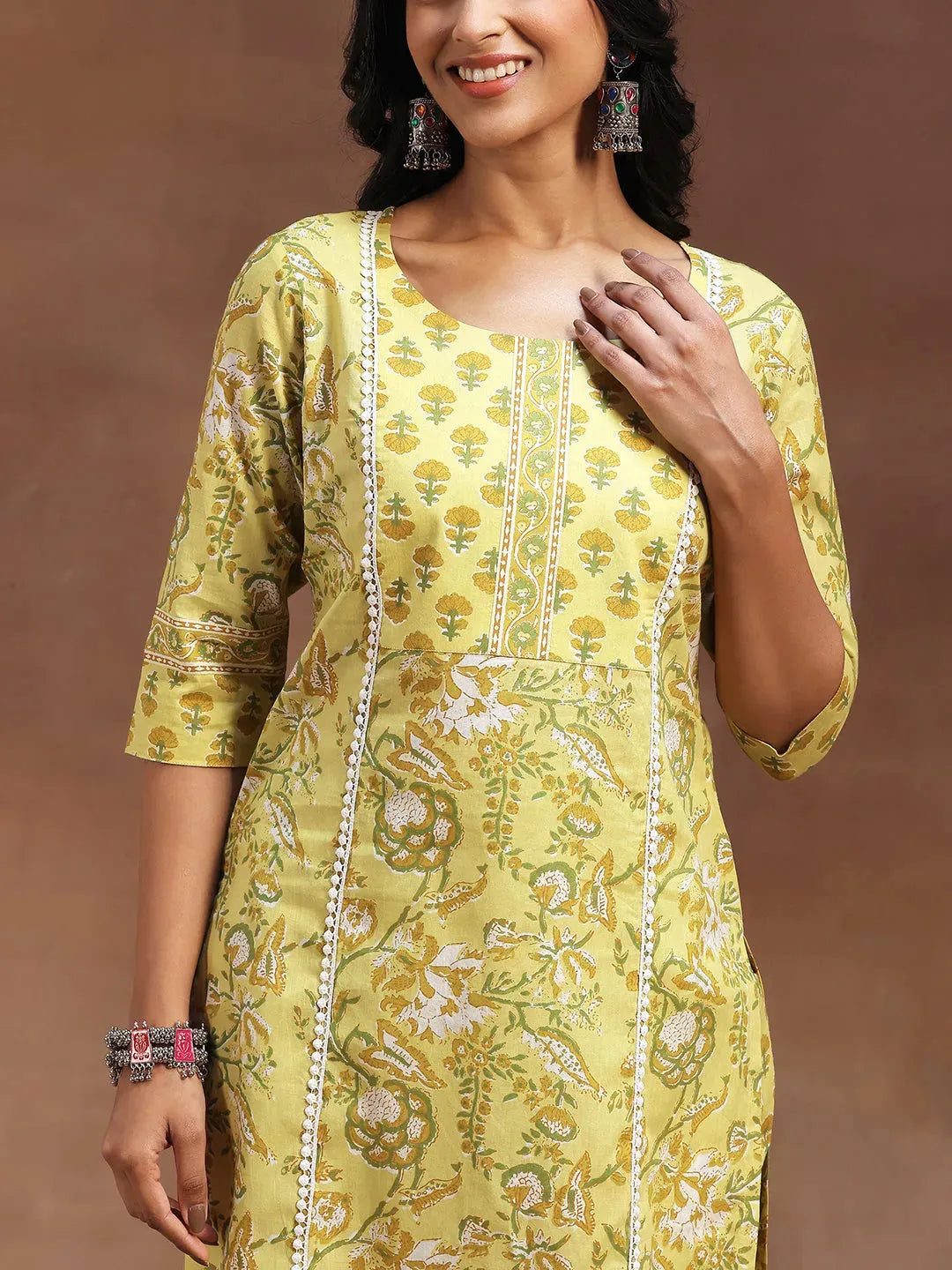 Mameraa Yellow Printed Cotton Straight Suit With Dupatta
