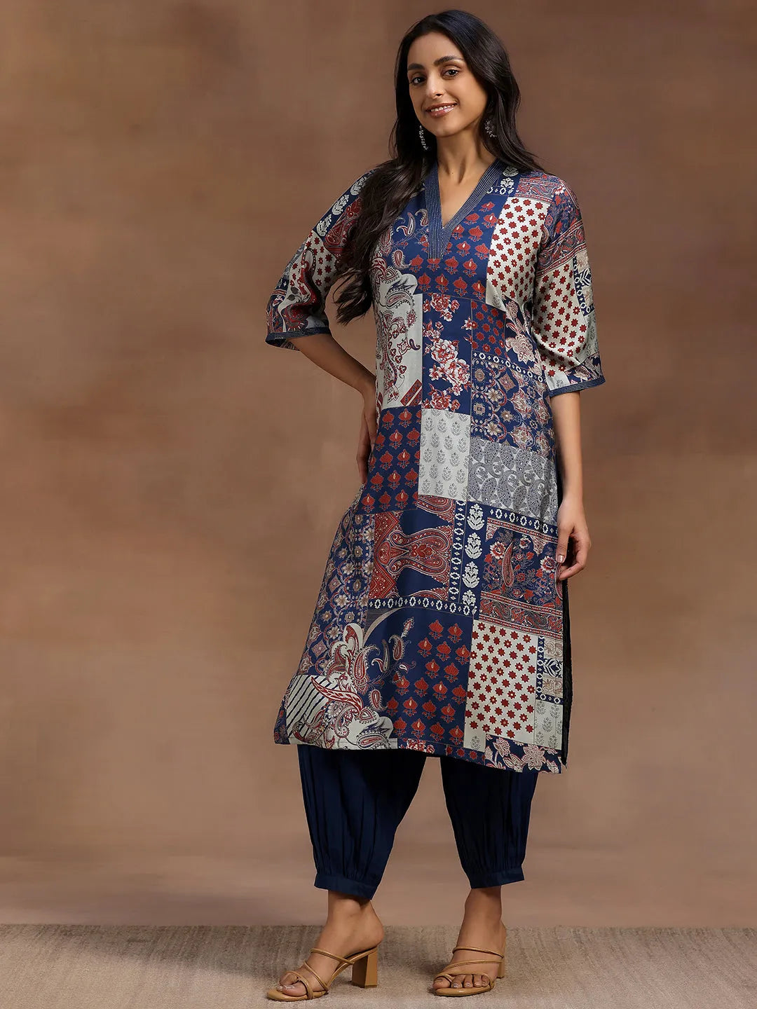 Gerua Blue Printed Silk Blend Straight Suit With Dupatta