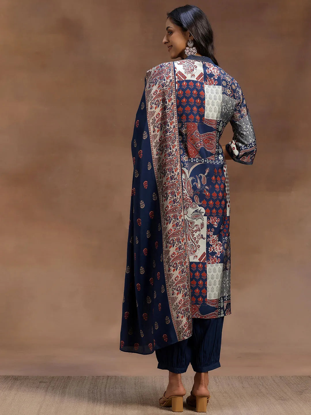 Gerua Blue Printed Silk Blend Straight Suit With Dupatta