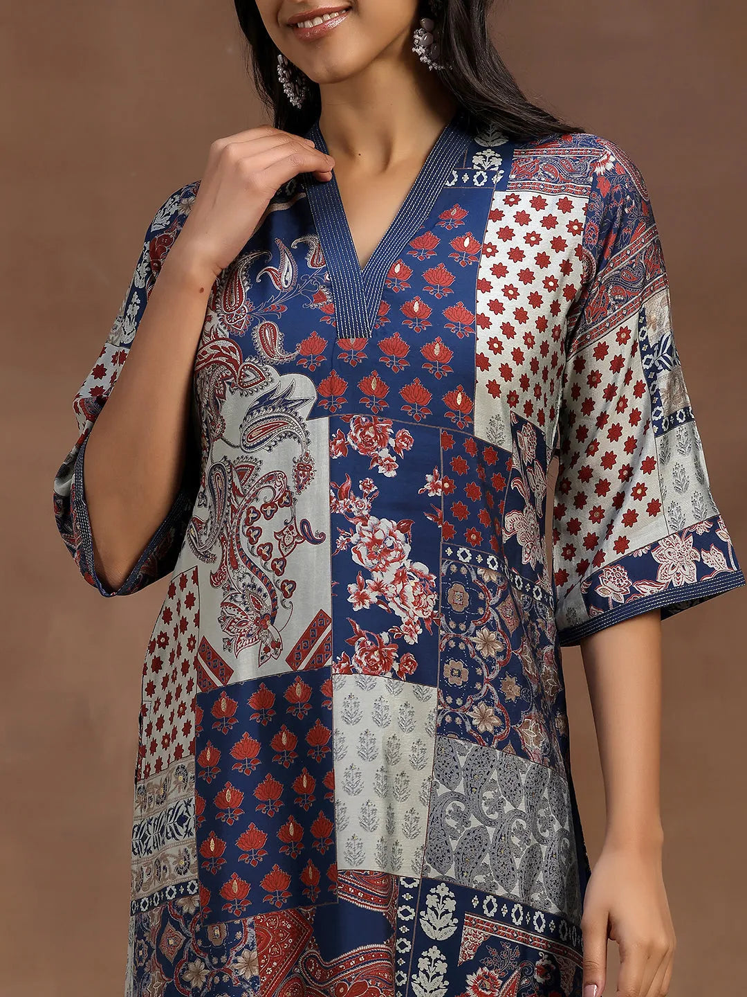 Gerua Blue Printed Silk Blend Straight Suit With Dupatta