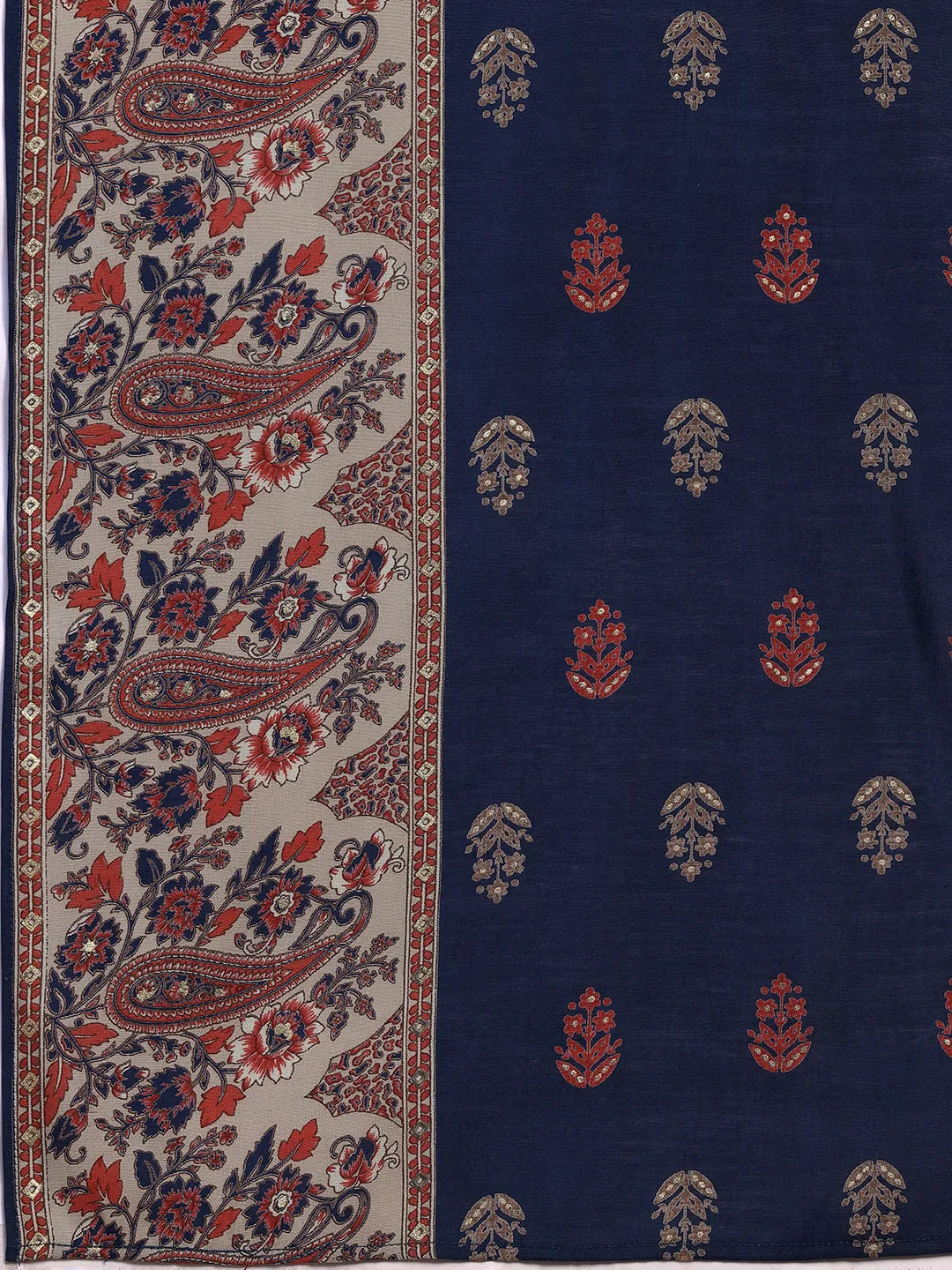 Gerua Blue Printed Silk Blend Straight Suit With Dupatta