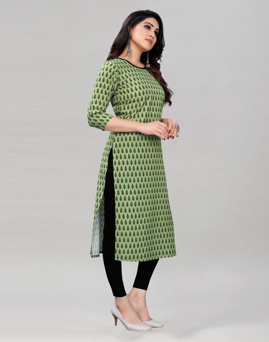 Olive Green Digital Printed Crepe Kurti